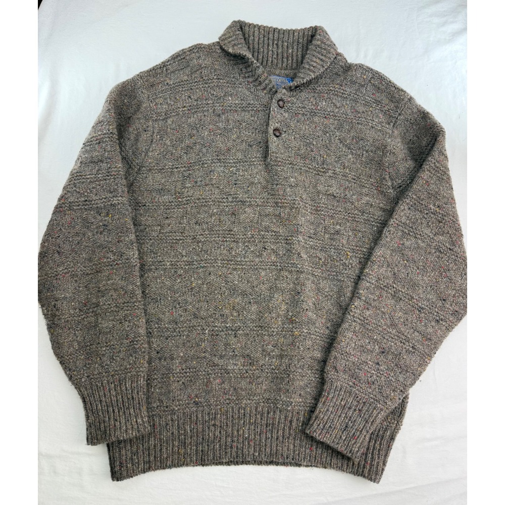 Pendleton Mens Wool Shawl Collar Donegal Sweater Brown Heather Made in USA Med